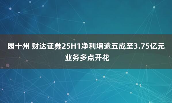 园十州 财达证券25H1净利增逾五成至3.75亿元 业务多点开花